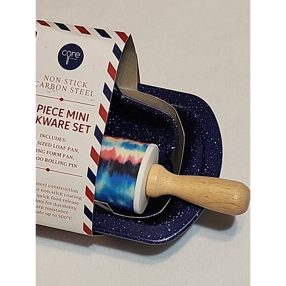 Core Kitchen 3 pc Mini Bakeware Set Loaf Pan Spring Form Pan Bamboo Rolling Pin - Picture 5 of 8